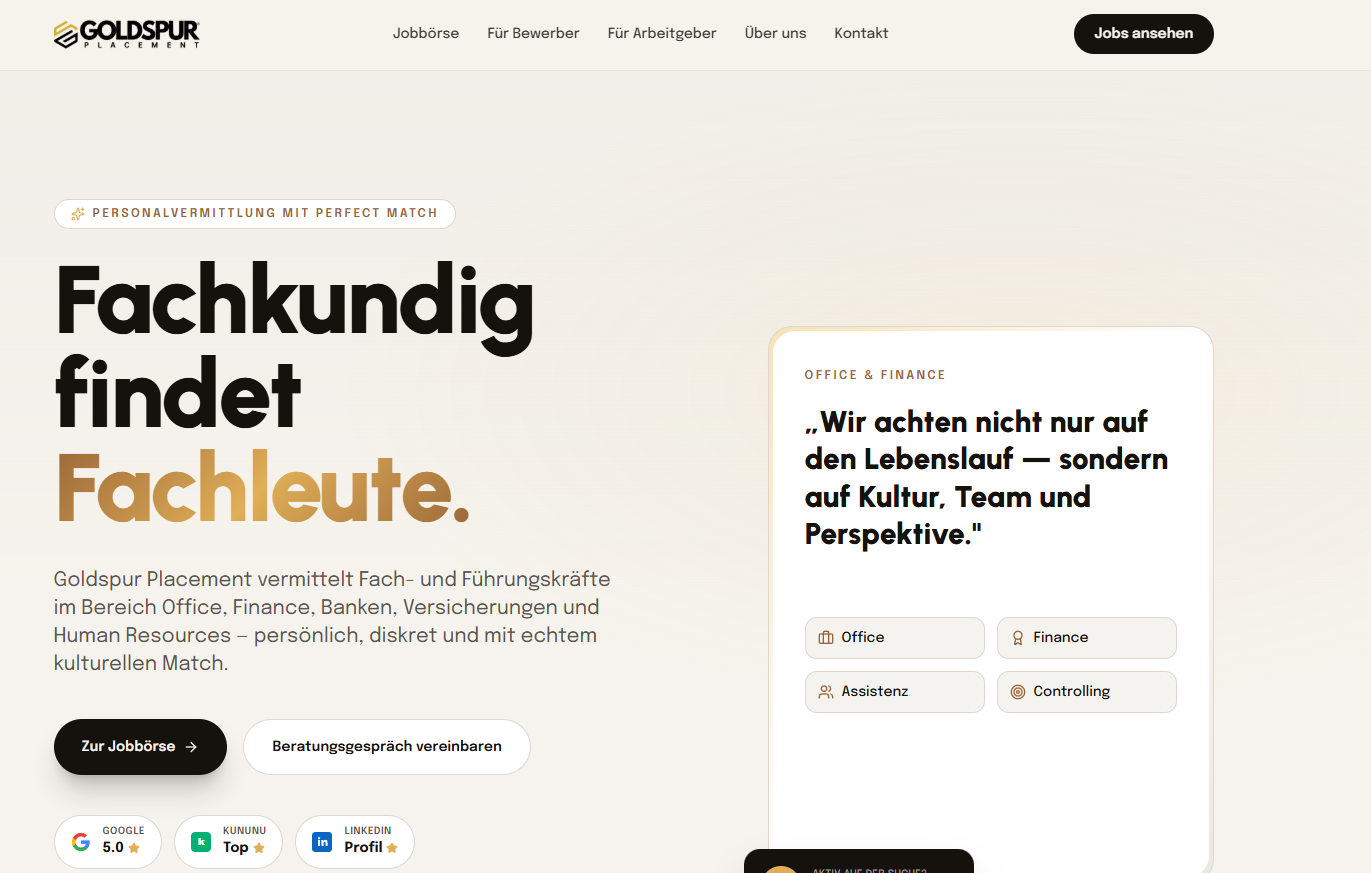 Webseiten-Beispiel: Goldspur Placement